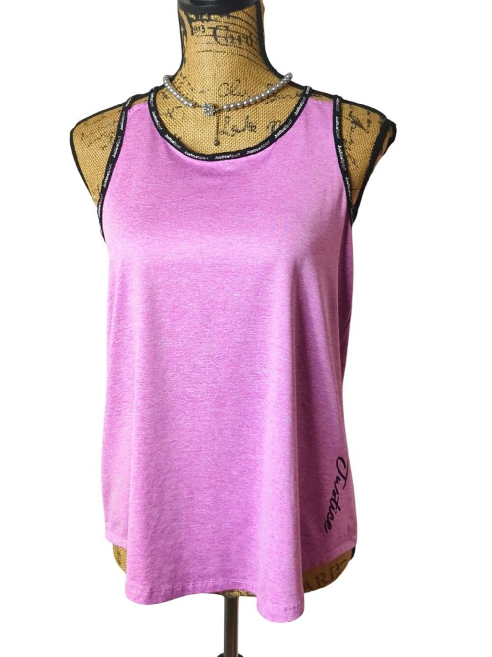 Justice Girls XL Pink Racerback Tank Athletic Black Branded Trim Sporty 16/18